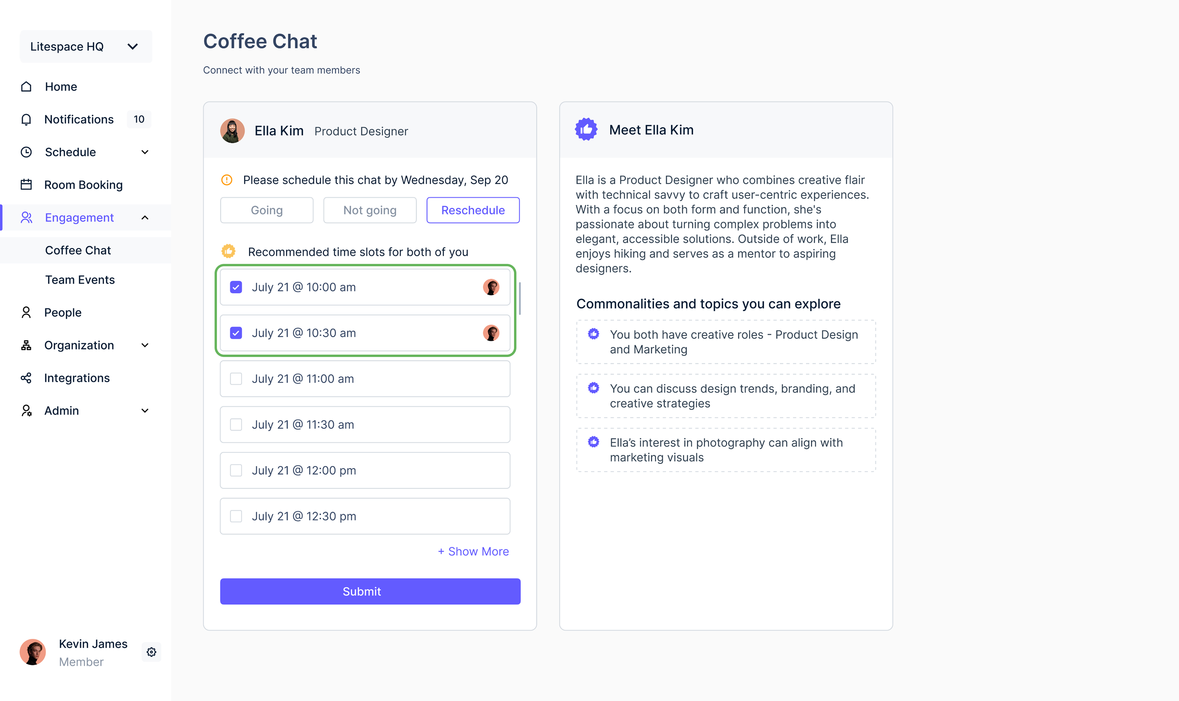 Reschedule with recommended time slots