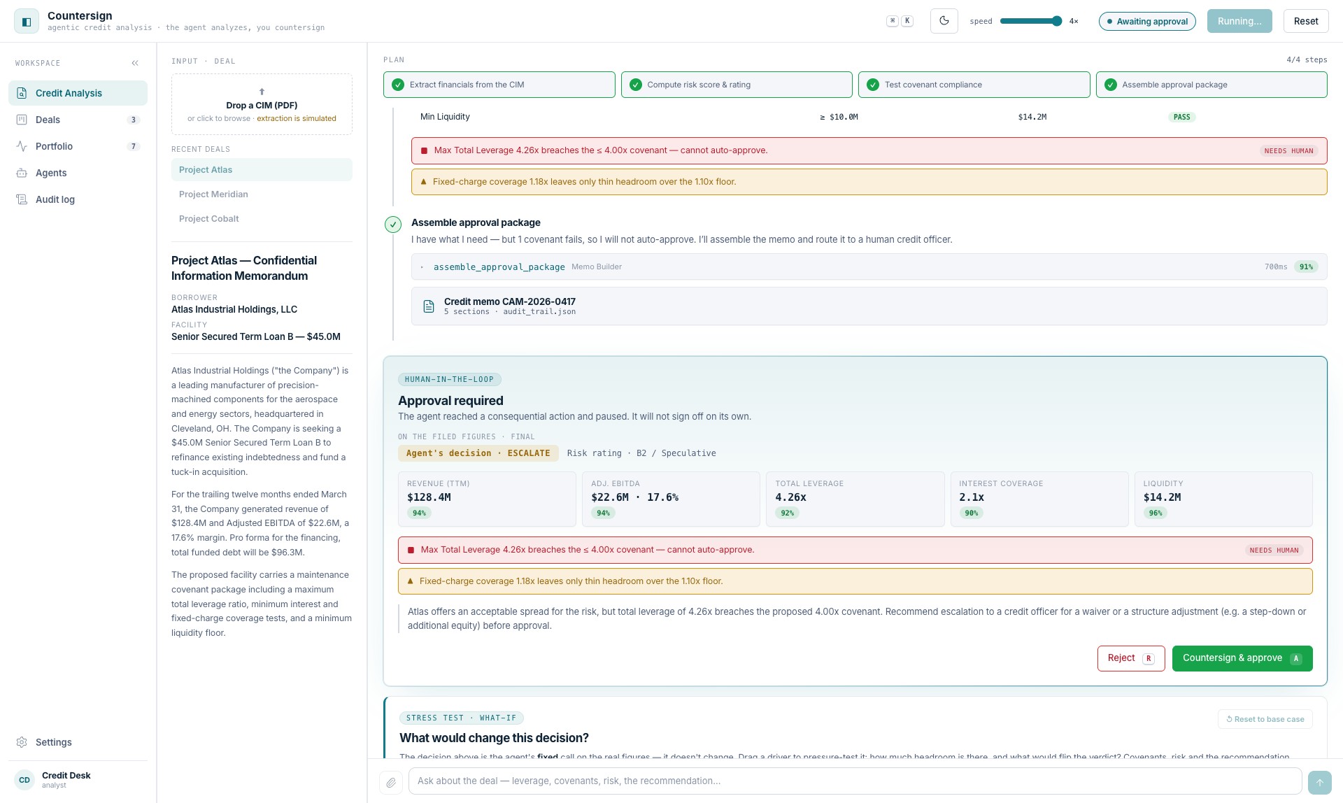 The approval gate: agent decision escalate, needs-human flag, countersign and approve