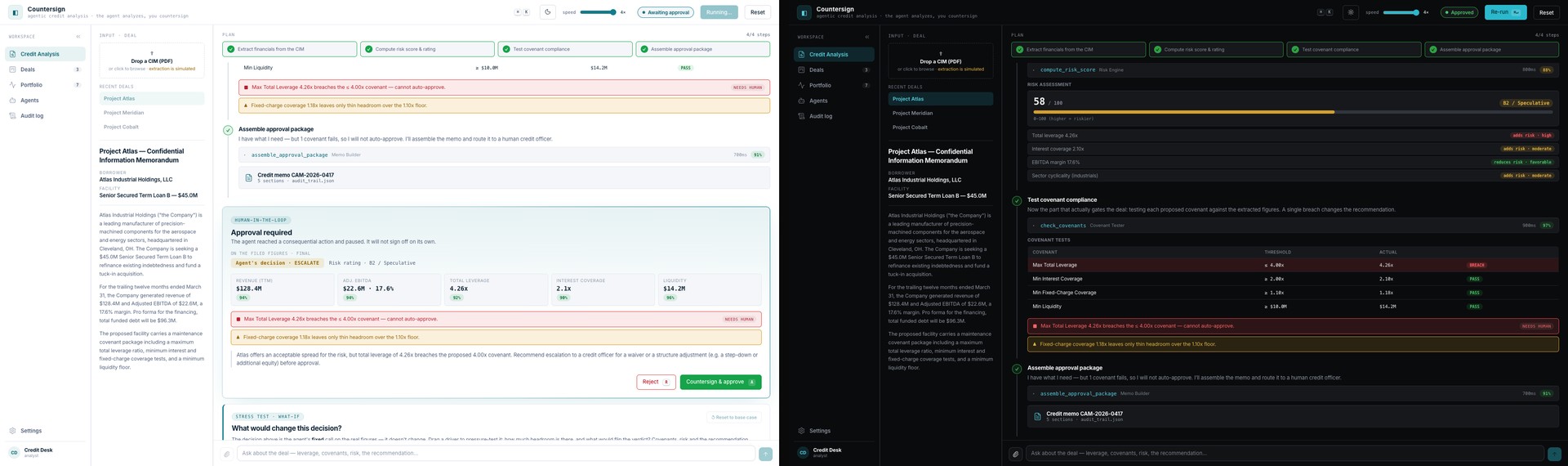 The same interface in light and dark, swapped by a single data attribute