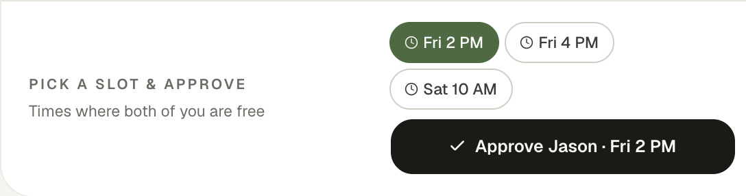 The booking row as tested, Approve Jason with no way to contact him