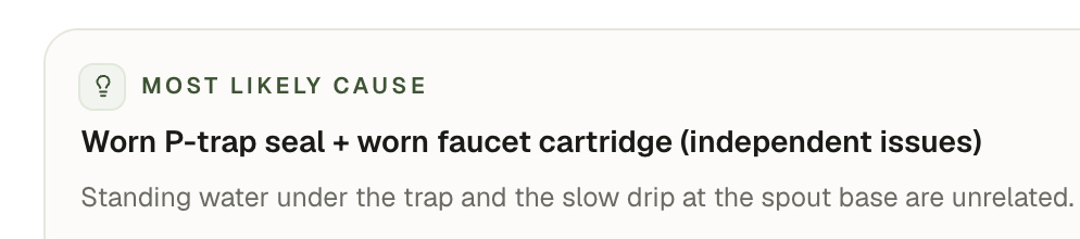 The diagnosis as shipped, headed Most likely cause