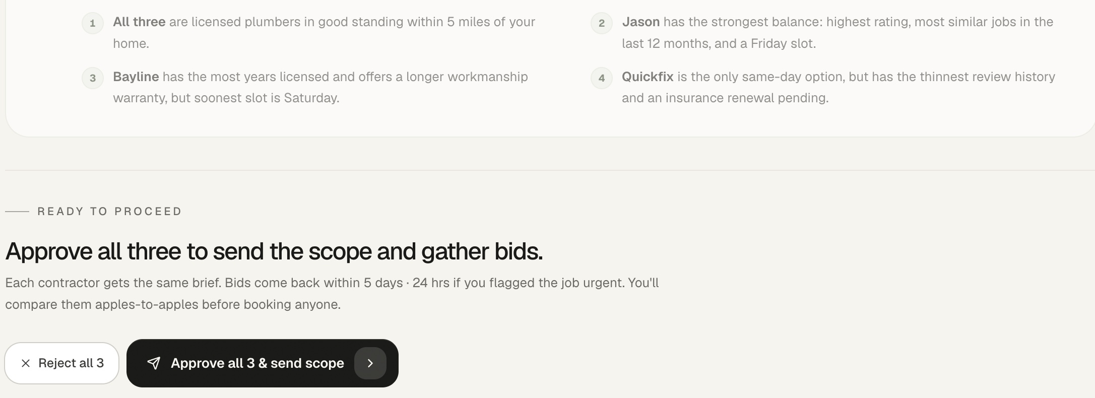 The shipped page, the Ready to proceed dock sitting below the evidence
