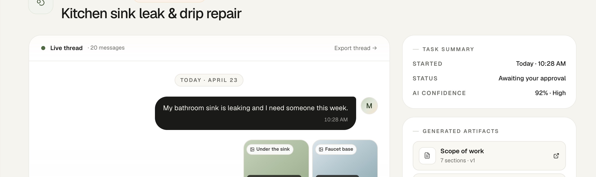 The old thread after the work was done, still marked Live and awaiting approval