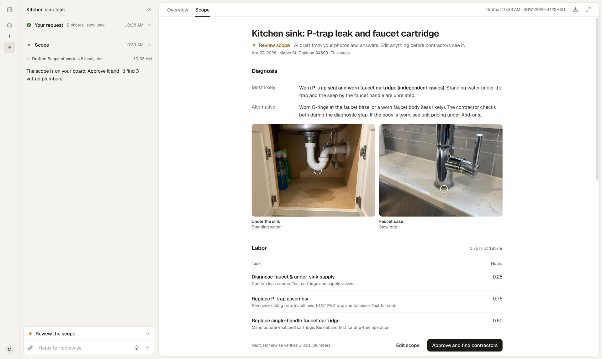 The V2 scope of work drafted from the photos and answers, waiting for review