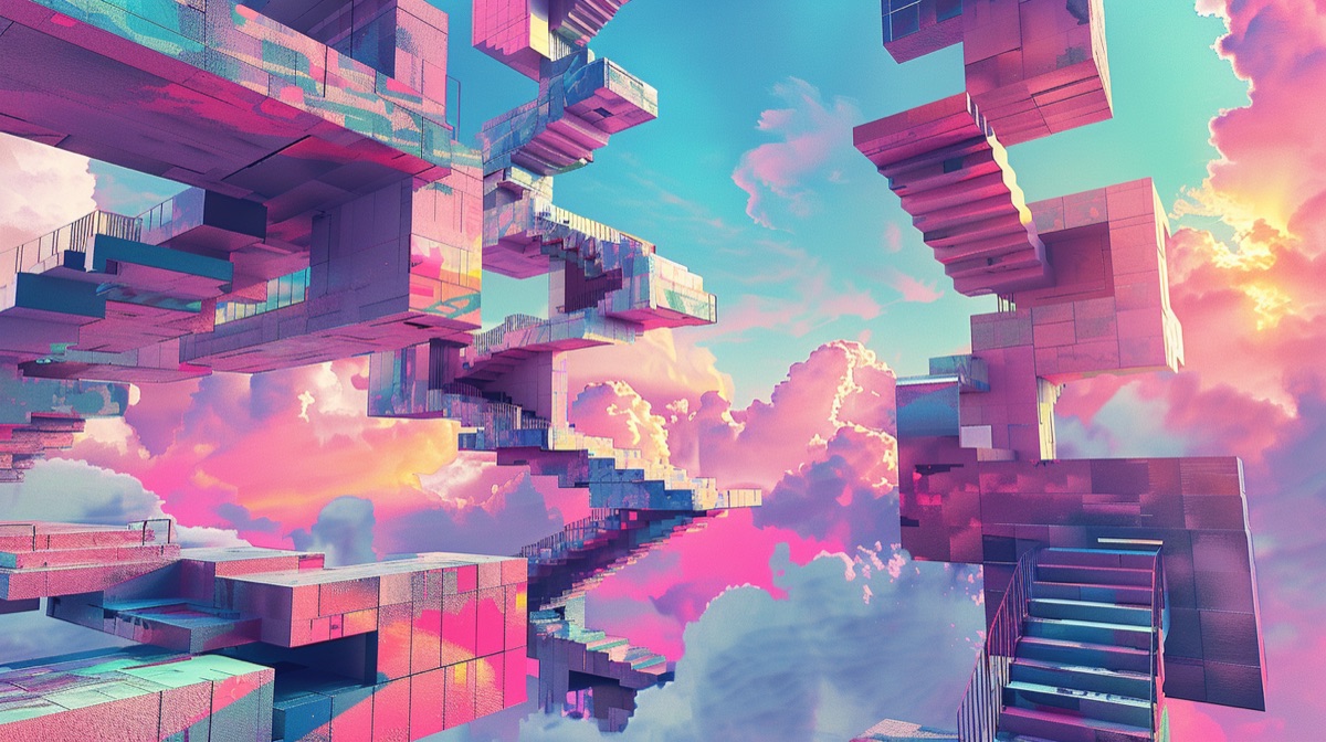 Impossible architecture with floating stairs