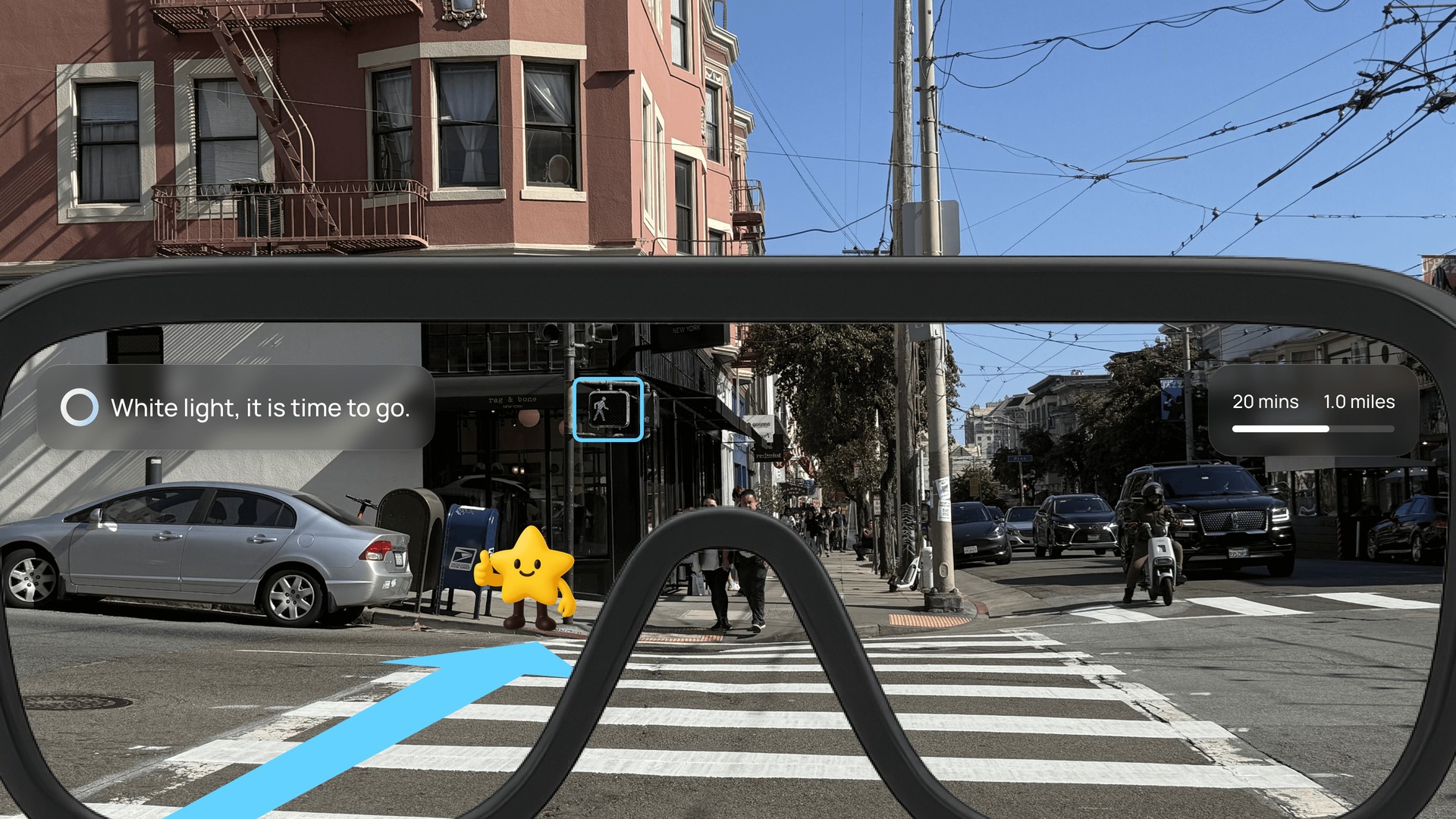 NOVA AR view — White light, it is time to go, with traffic awareness