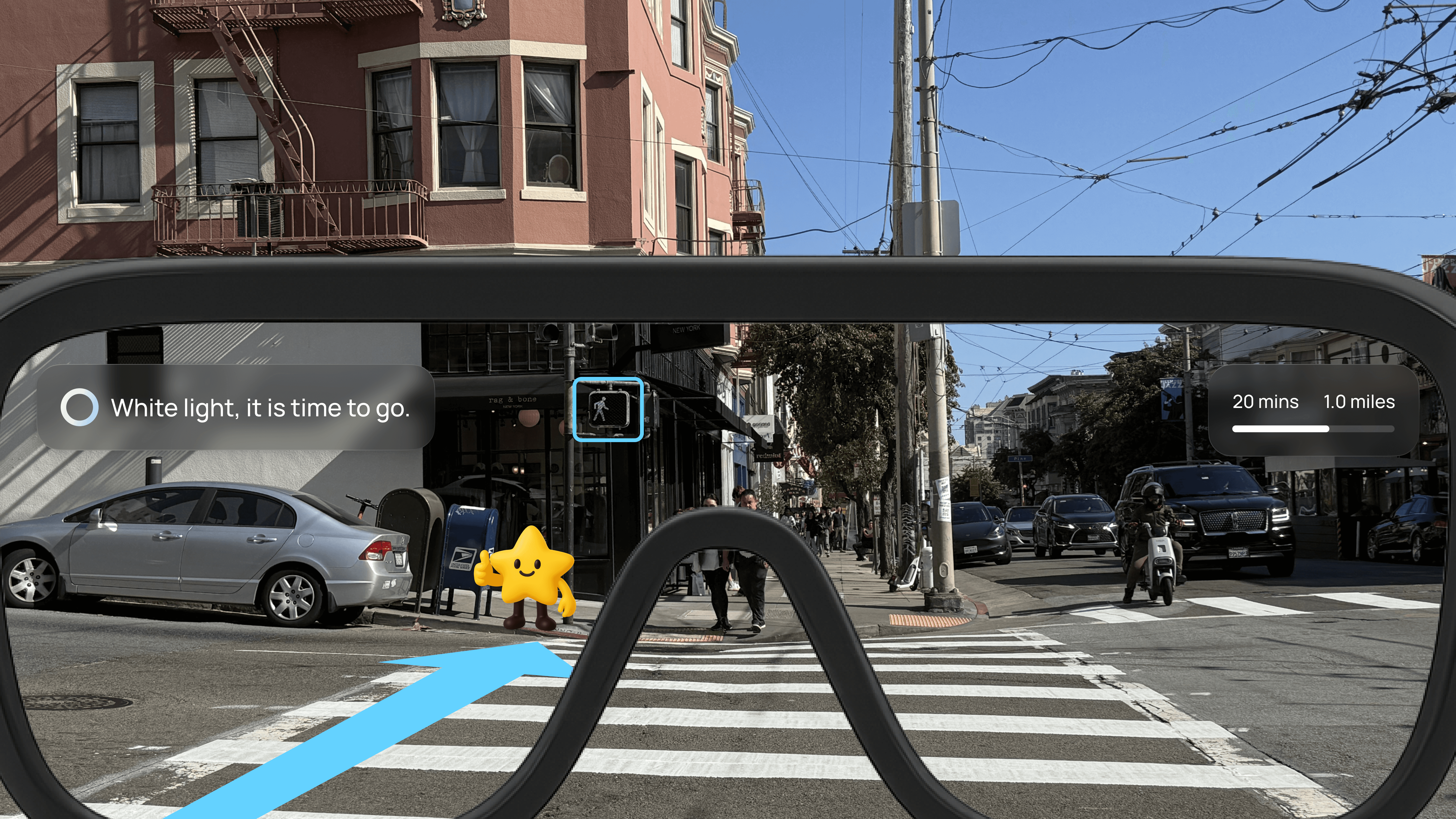 NOVA AR view — White light, it is time to go, with traffic awareness