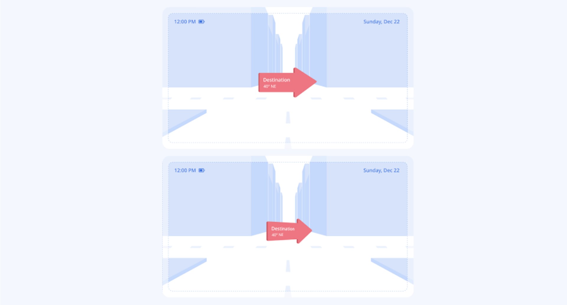 Responsive text — destination arrow at two scales