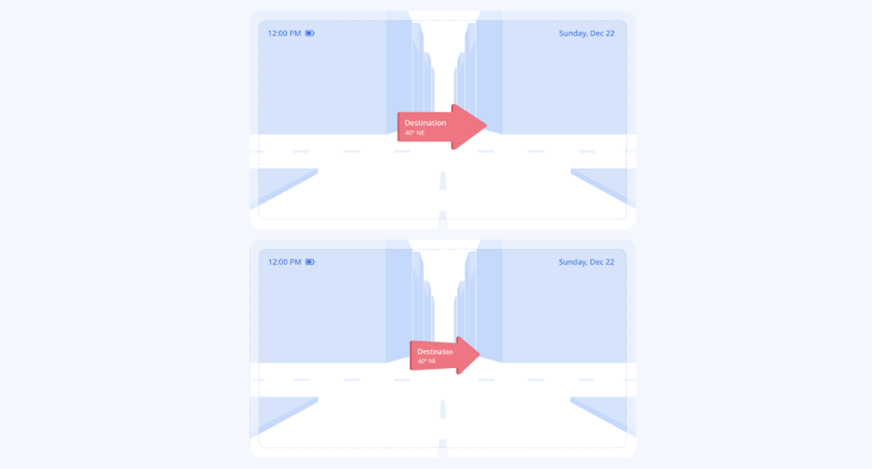 Responsive text — destination arrow at two scales