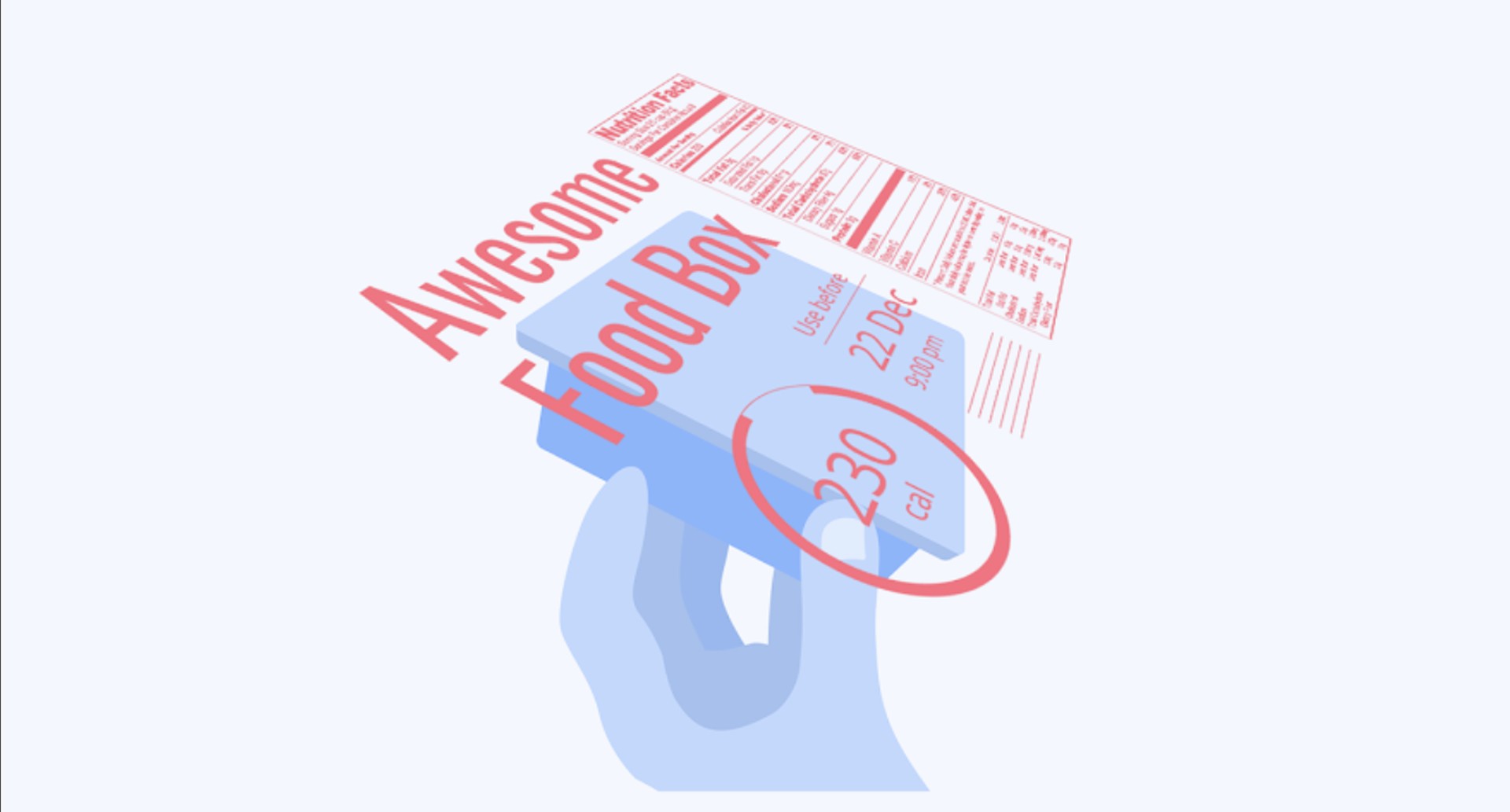Sticky info text — calorie info anchored to a food box