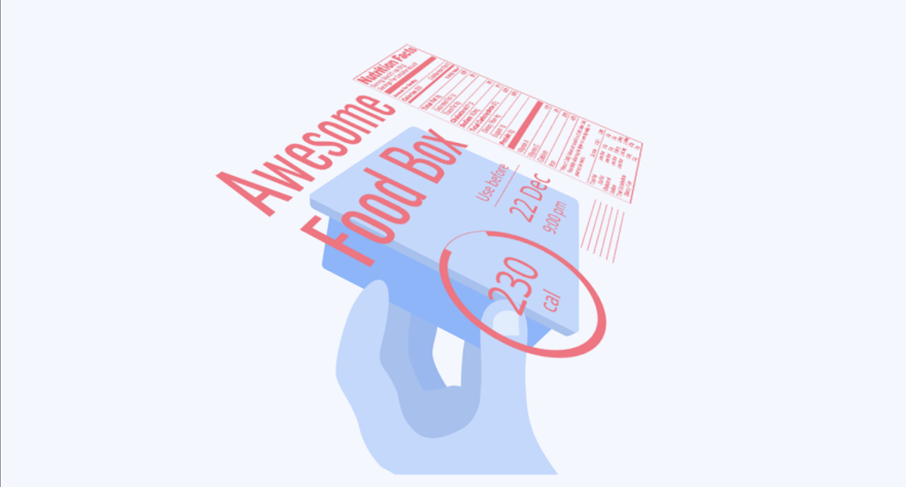 Sticky info text — calorie info anchored to a food box