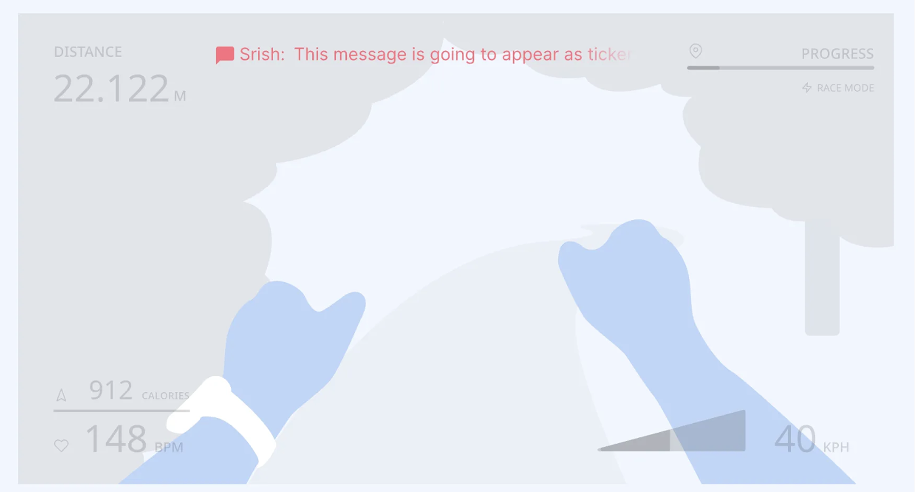 Ticker text — chat message scrolling across the top of the view