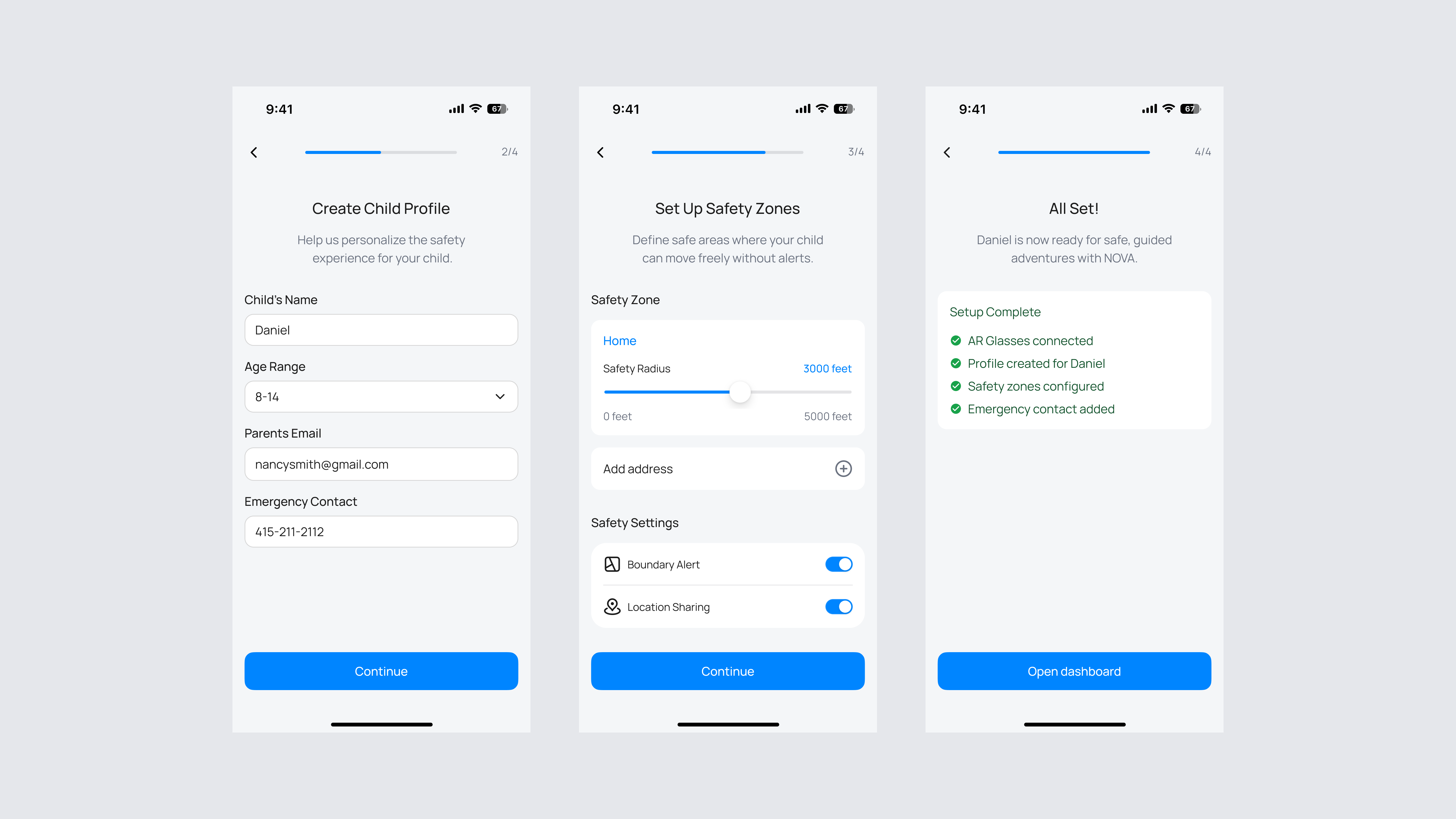 Before — light-theme setup flow with combined safety settings