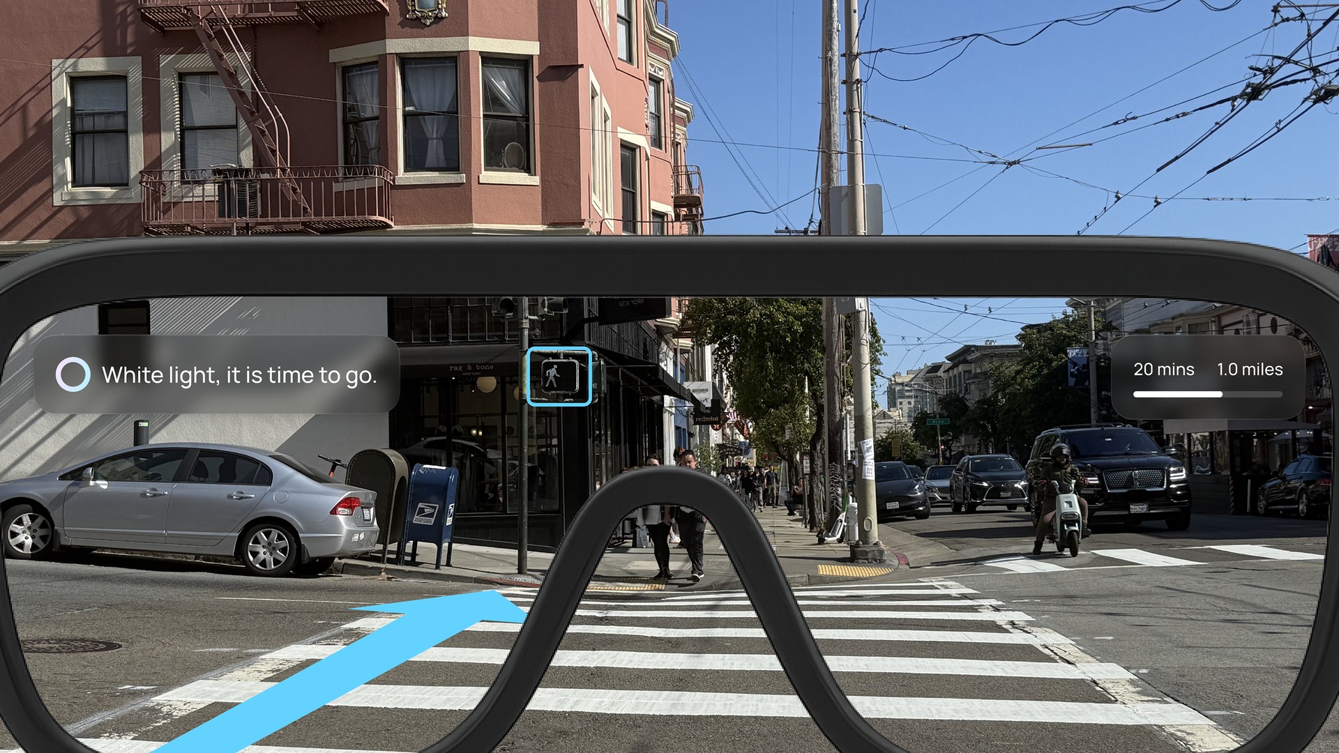 Before — AR view with HUD text only, no mascot