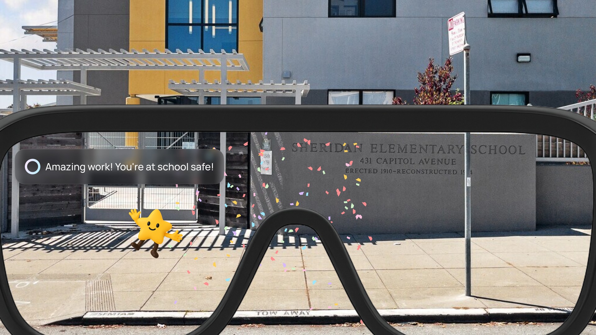 NOVA AR view — Amazing work! You're at school safe! arrival celebration