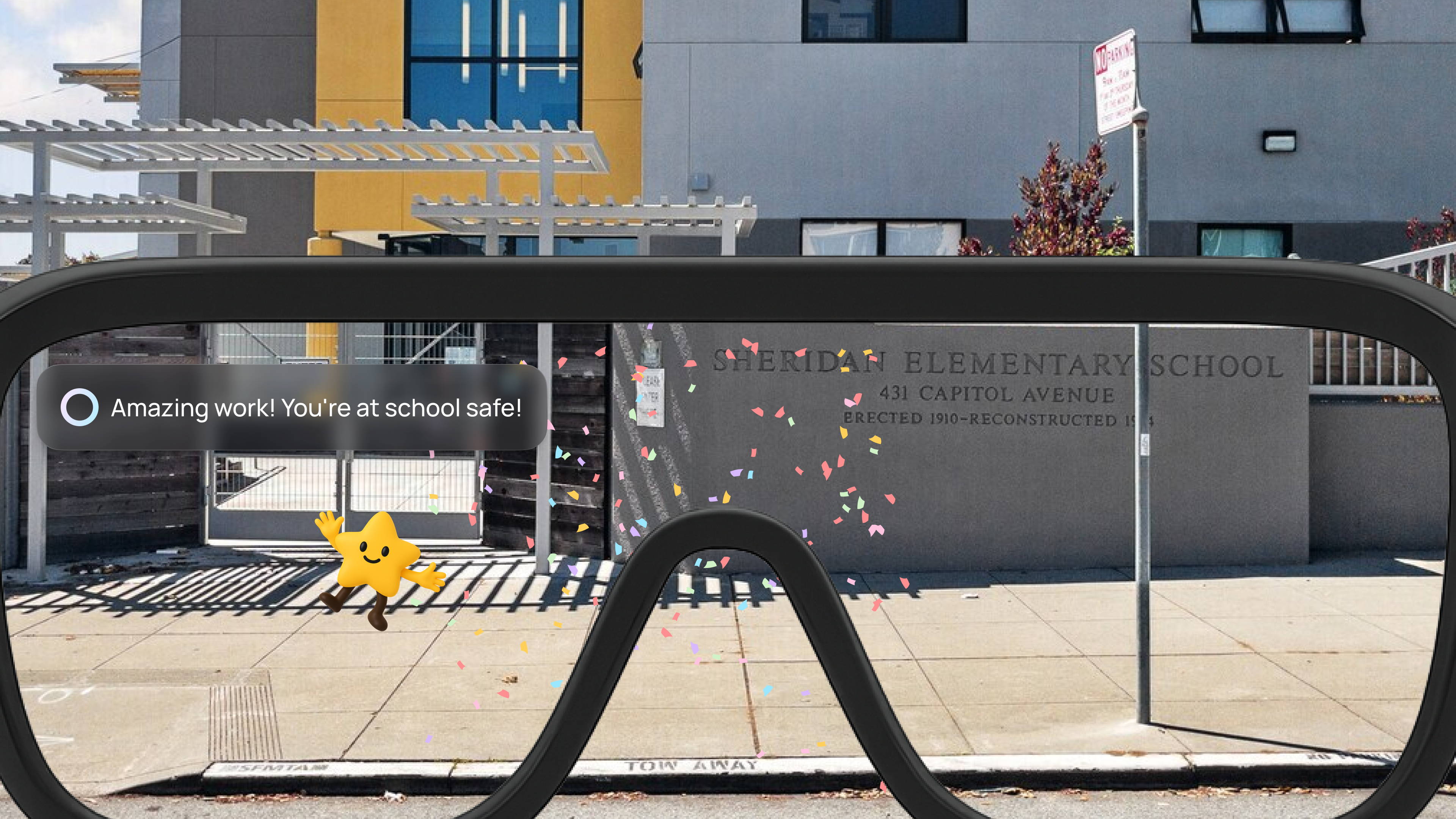 NOVA AR view — Amazing work! You're at school safe! arrival celebration