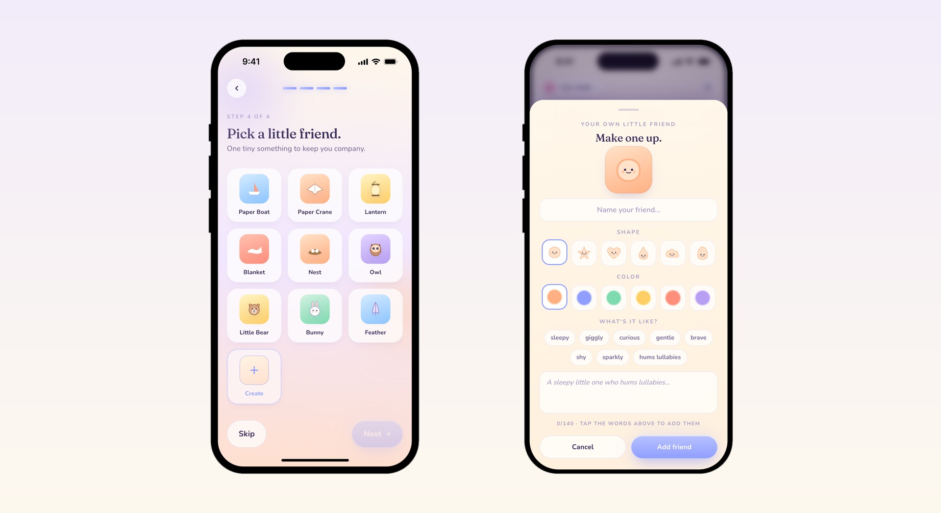 The little friend picker and the Create a Friend sheet