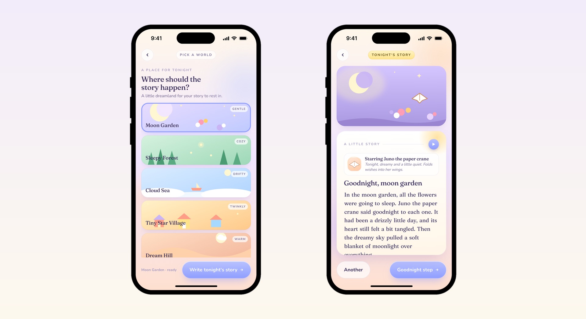 World selection and tonight's story screen